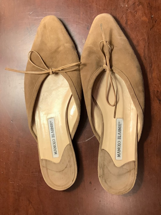 Manolo Blahnik Shoes - Manolo Blahnik Ballerimu Tan Suede Pointed Mule Flats EU 40.5